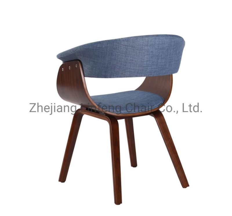 Nordic Navy Blue Fabric Cheap Swivel Bent Plywood Dining Chair