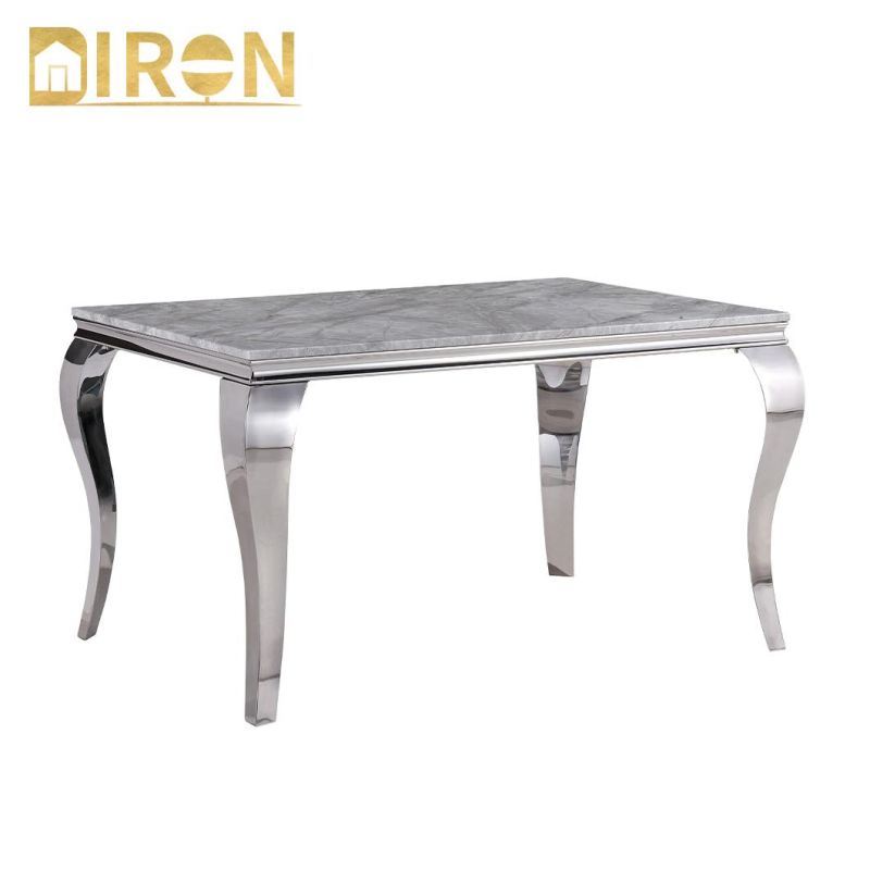 Modern Home Restaurant Furniture Special Metal Stainless Steel Marble Dining Room Table Set