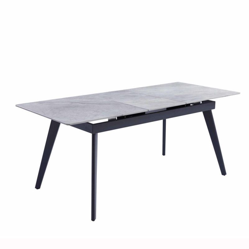 Hot Sale Extension Lift Middle Top Sintered Stone Grey Ceramic Dining Table with Metal Base