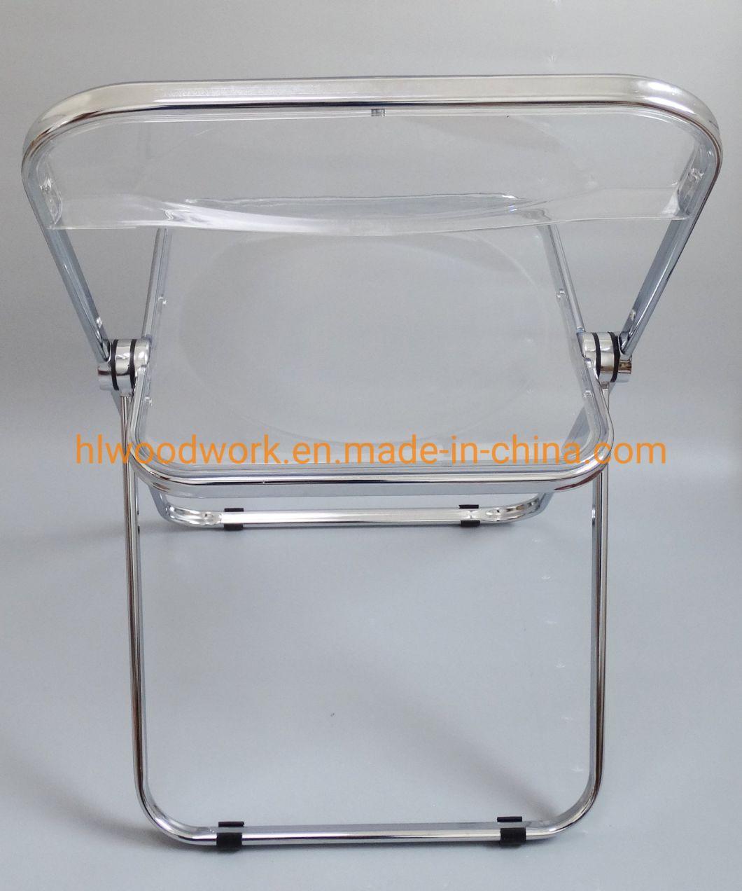 Clear Plastic Folded Chair Office/Bar/Dining/Leisure/Banquet/Wedding/Meeting Folding Plastic Chair in Chrome Frame Transparent Clear PC Plastic Dining Chair