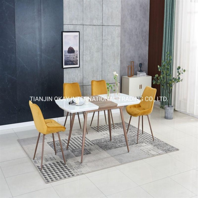 Modern Luxury Gold New Household Marble Rectangular Dining Table Combination