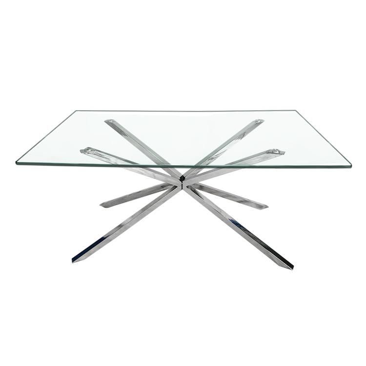 Tempered Glass Square Dining Table with Shiny Stainless Steel Legs