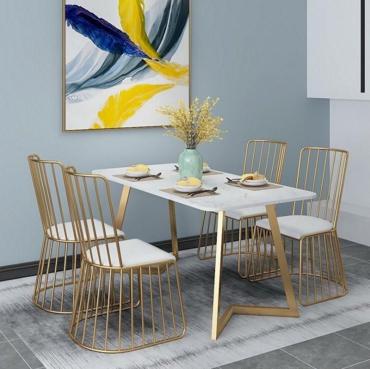 Modern Simple Small Apartment Household Economical 4-6 People Table Chair Combination Nordic Imitation Marble Dining Table