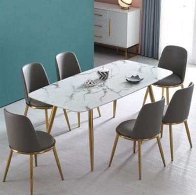 Light Luxury Marble Dining Table with Gold Metal Legs