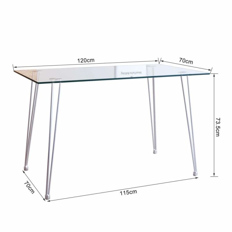 Factory Wholesale Modern Manimalist Simple Cheap Hotel Home Furniture Glass Dining Table with Iron Leg.