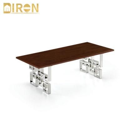 High Quality Luxury Modern Design Stainless Metal Frame MDF Top Restaurant Dining Table