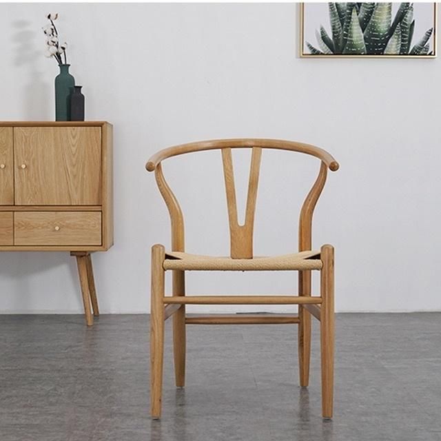 Indoor New Solid Wood Simple Design Restaurant Chair Solid Wood Rattan Armchair Dining Chair for Sale