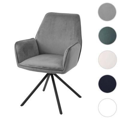 Free Sample Big Gray Malaysia Armrst Light Beige Chromed Leg Fabric Dining Chair with Fabric