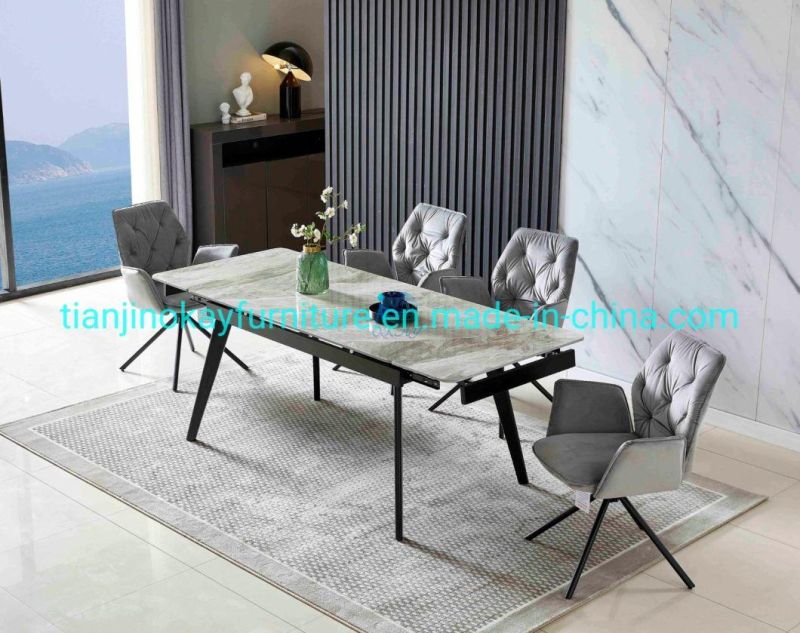 Furniture Marble Dining Table Set Restaurant Gold Metal Luxury Dining Table with 6 Chairs for Sale