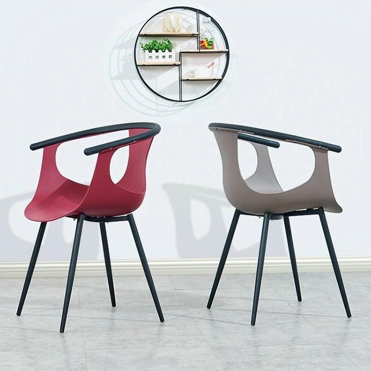 Outdoor Furniture Ergonomic Plastic Chrome Metal Legs Armrest Garden Chair