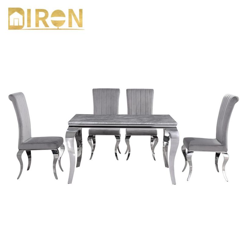 Luxury Modern Dining Room Natural Marble Top Dining Table with Stainless Steel Frame and Legs