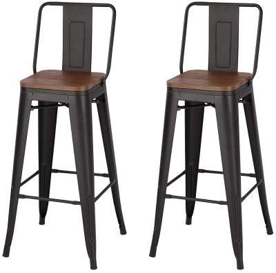 Antique Vintage Industrial Cafe Bar Furniture Wood Seat Metal Bar Chairs for Restaurant Bar Pub