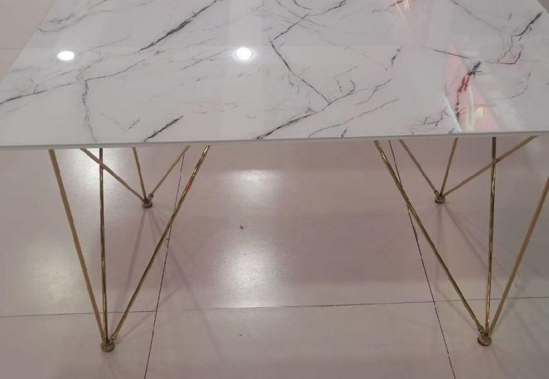 Luxury Design Marble Top Dining Table Set 8 Seaters with Metal Legs