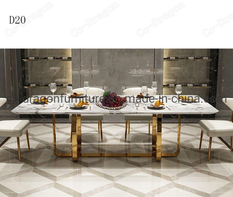 New Design Gold Stainless Steel Dining Table with Marble Top