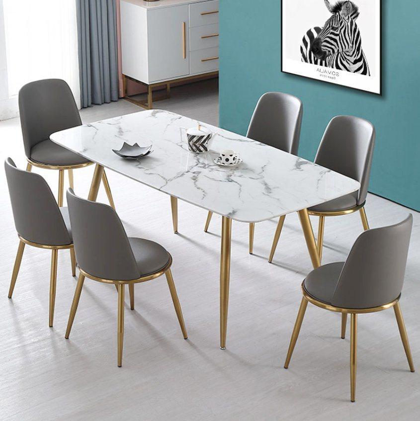 Scandinavian Light Luxury Small Apartment Dining Table with Gold Legs