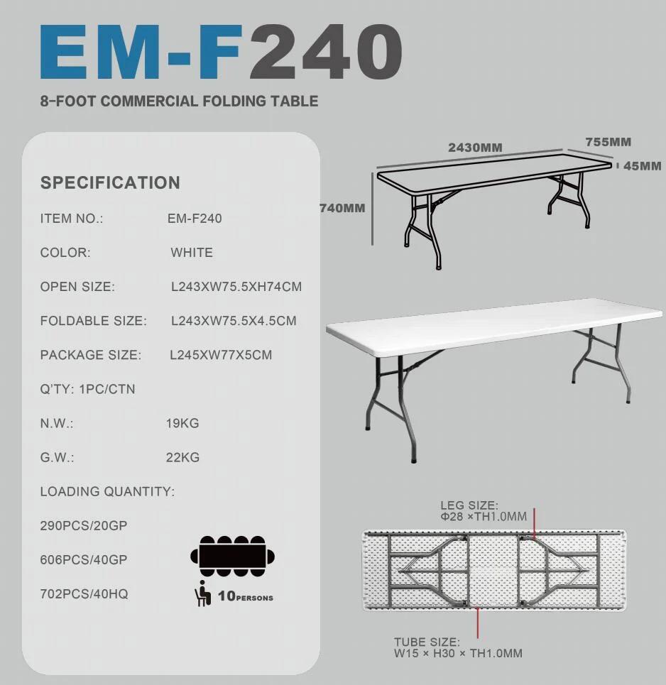 EU Standard China Top Brands Portable Outdoor Garden 8FT Plastic White Rectangular Foldable Dining Table Catering Picnic BBQ Camping Folding Table