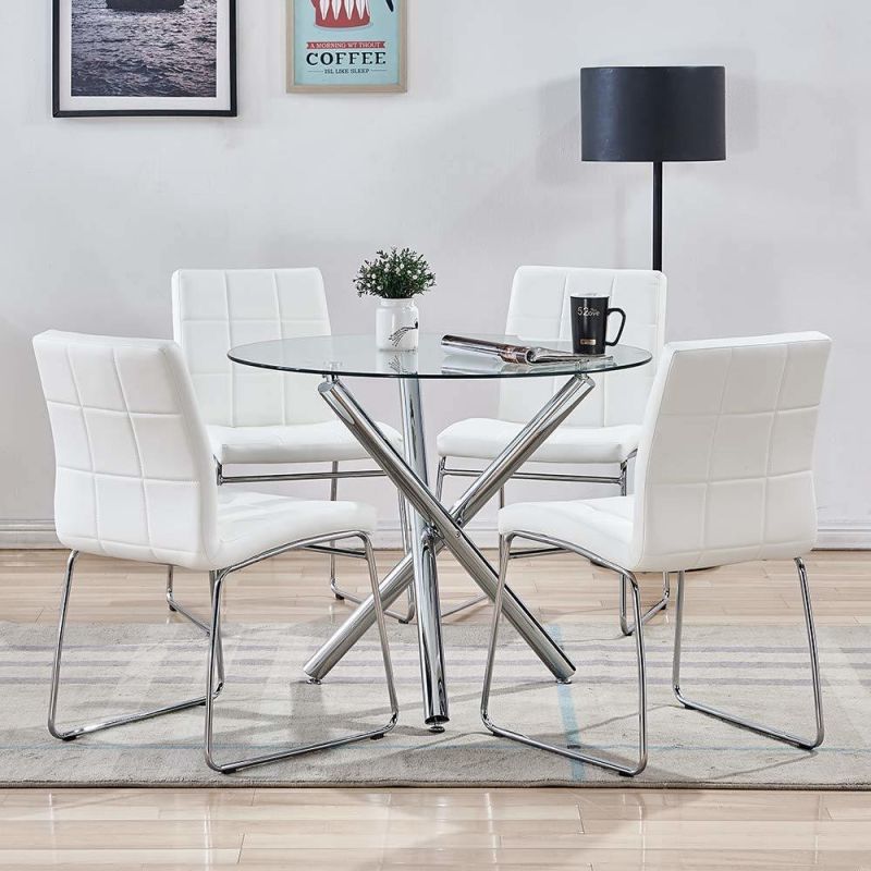 Modern Furniture Wholesale Commercial Dining Room Hotel Kitchen Cafe Coffee Restaurant Glass Round Dining Table with Iron Leg Plating