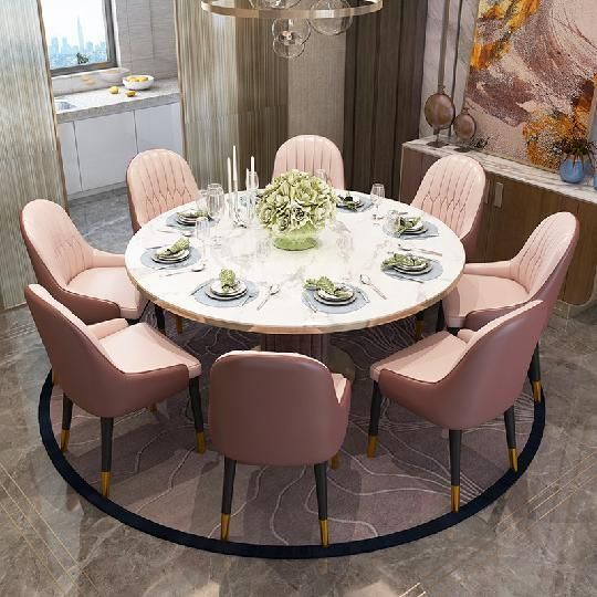 Luxury Dining Room Furniture Modern Restaurant High Back PU Leather Dining Chairs with Gold Metal Legs