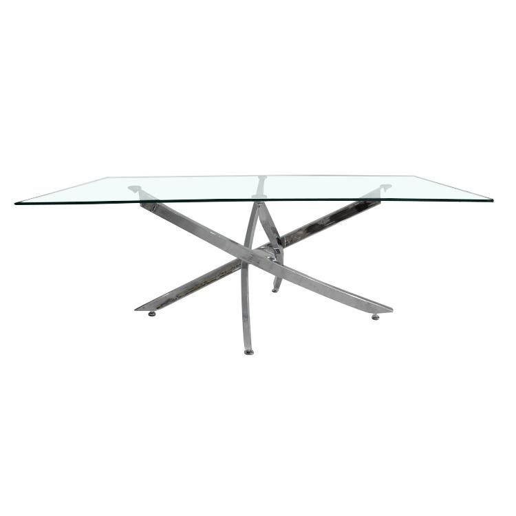 modern Home Square Glass Stainless Steel Frame Dining Table