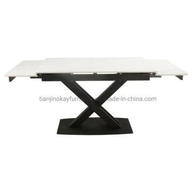 European Design Modern Stainless Steel Base Contemporary Marble Extendable Sintered Stone Table Ceramic Table Marble Dining Table