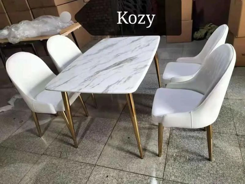 Simple Style Dining Room Rectangle Marble Table and 4 Chairs