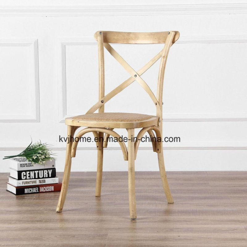 Natural Birch Wood Cross Back Chair for Restaurant