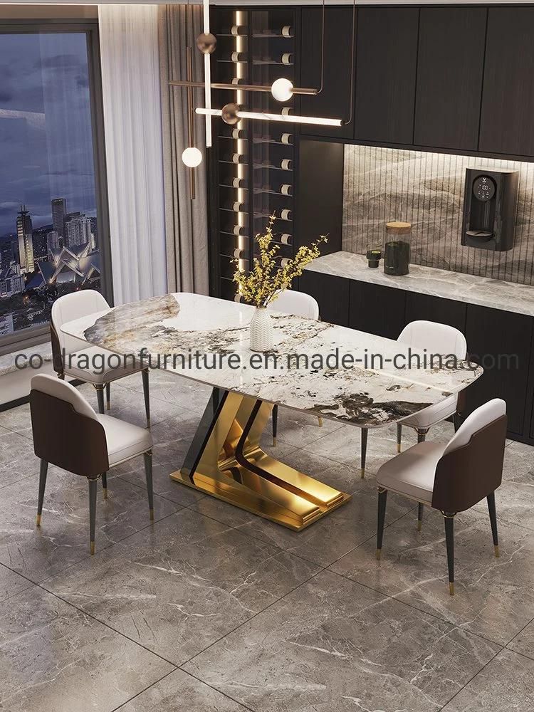 Luxury Design Home Furniture Steel Dining Table with Marble Top