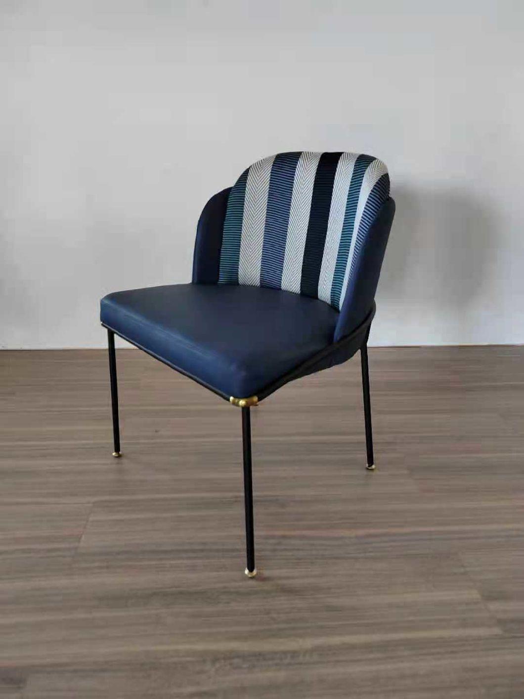 High-End Upholstered Metal Frame Dining Chairs with Brass Decor for Coffee Shop