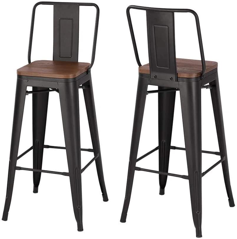 American Style Modern High Bar Chair Black Iron Metal Bar Chair with Backs for Restaurant Bar Counter