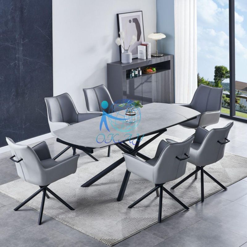 2022 New Design Extension Ceramic Dining Table with Black Metal Legs