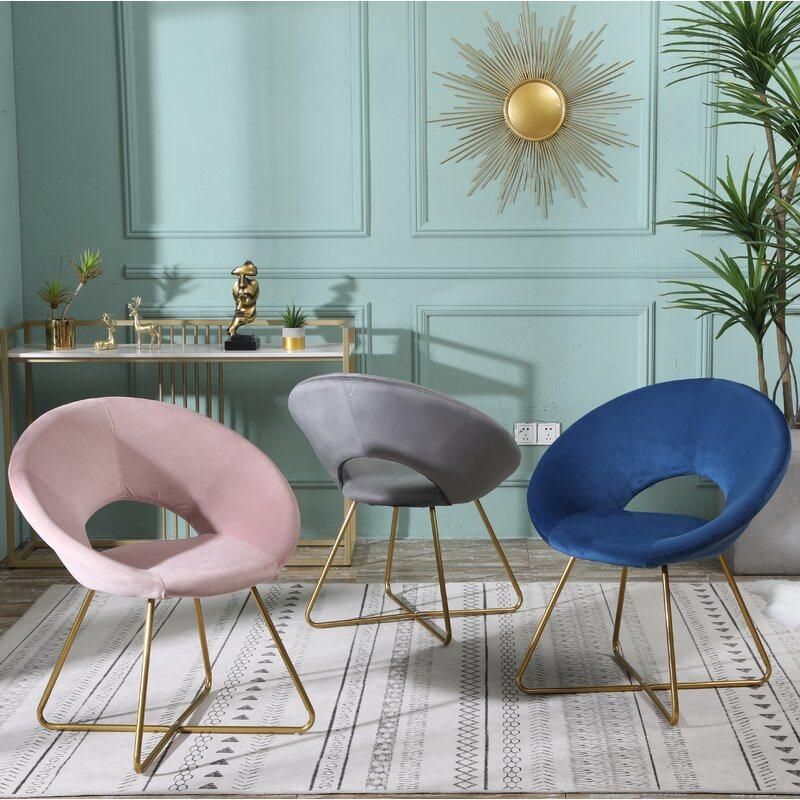 Scandinavian Nordic Modern Cafe Wing Back Arm Pink Tufted Velvet Chair Contemporary Classic Design Dining Chair with Metal Legs