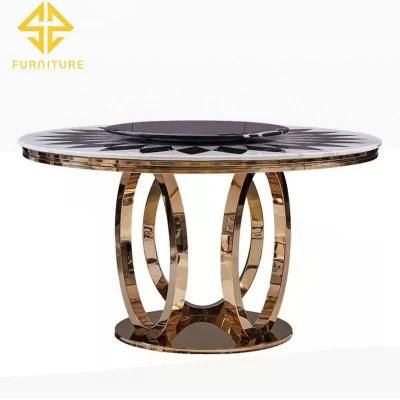 New Arrival Designed Tempered Glass Wedding Dining Table Stainless Steel Dining Table Set Gold