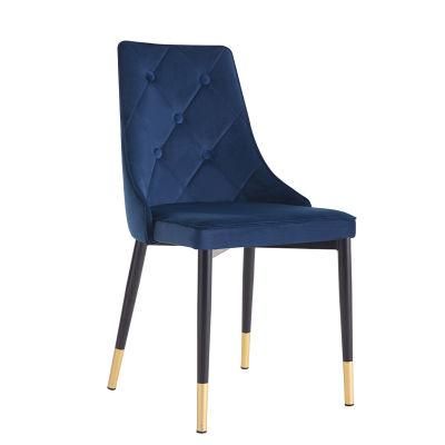 Velvet Navy Blue Upholstery Dining Chair in Stainless Steel Gold Base for Restaurant Chair