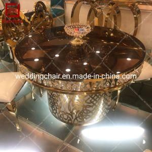 Wedding Furniture Crystal Decoration Golden Metal Frame Dining Table