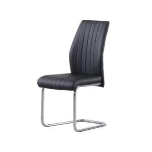 Modern Leather Upholstered Seat High Back Chrome Legs Dining Chair