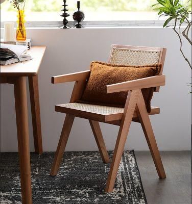 Solid Wood Manual Weaving Rattan Armchairs Dining Chairs