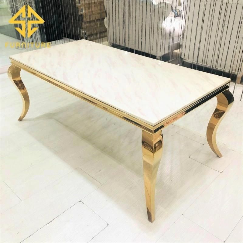 Wholesale Price High Quality Golden Stainless Steel Hotel Dining Table