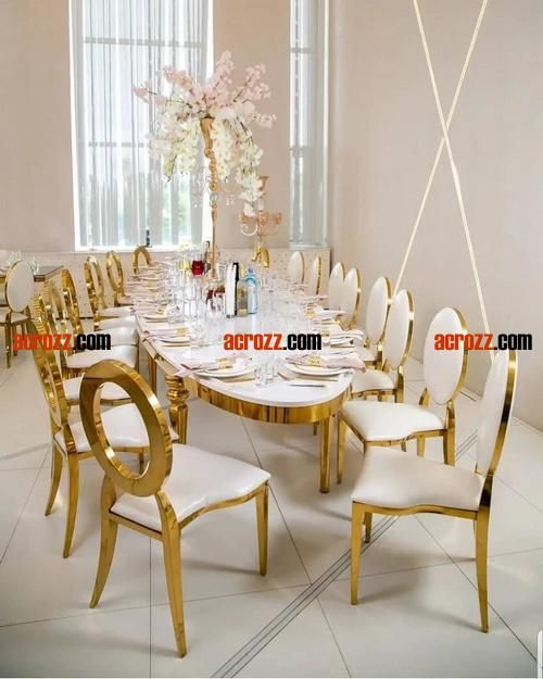 China Factory New Fashion Design Party Wedding Table Gold Silver Stainless Steel Plating Marble Orglass Desktop Glass Luxury Event Oval Banquet Table