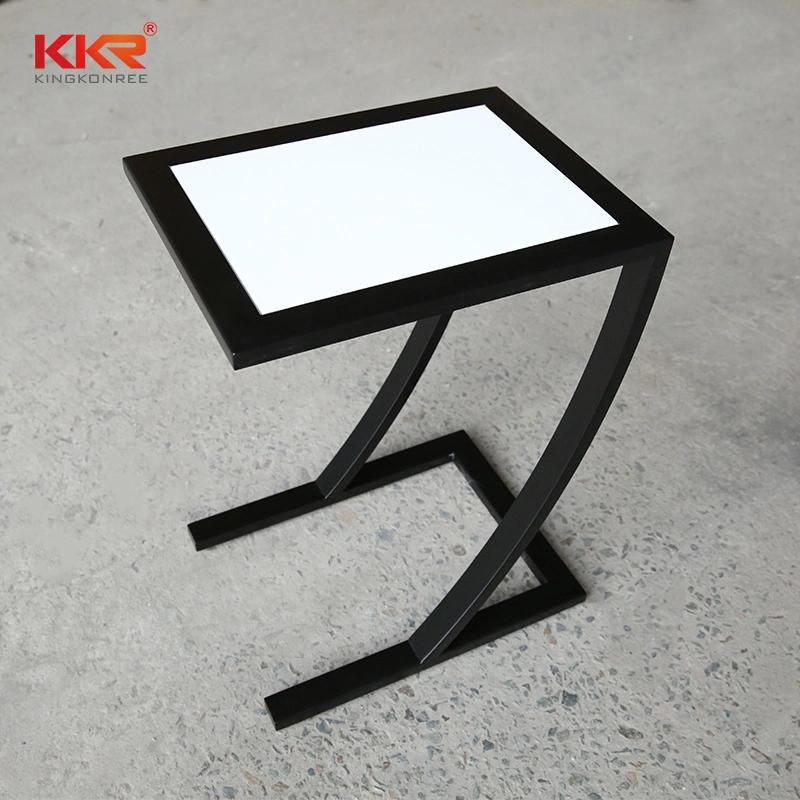 White and Black Glossy Marble Square Modern Side Table in Clear Color Restaurant, Airport, Hotel Side Tables