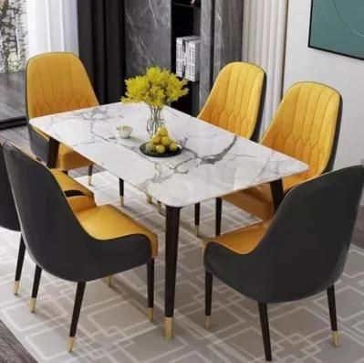 Dining Room Furniture Combination Marble Top Metal Legs Dining Table