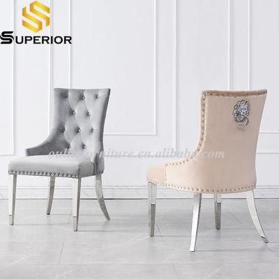 Dining Room Furniture Grey Velvet Knocker Back Dining Chair for Home