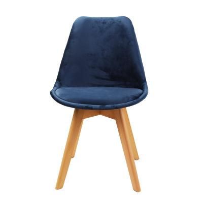 Wholesale Dining Furniture Simple Style Beech Wood Legs Soft Seat Blue Velvet Fabric Dining Chairs