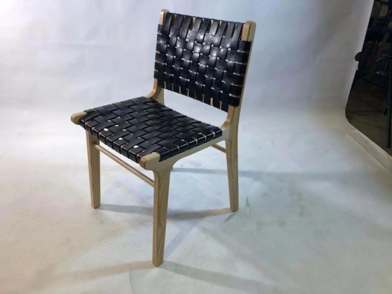 Brown Recycled Leather Wooden Frame Leisure Dining Chair for Hotel Use