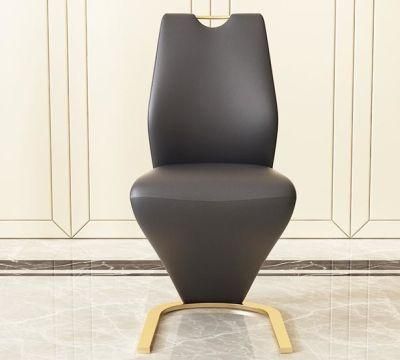 Z Shape European PU Material Dining Chair with Metal Legs