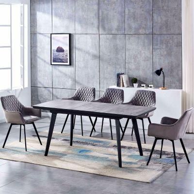 Italian Modern Folding Extendable Furniture Luxury 6 Chairs Ceramic Marble Dining Table Set