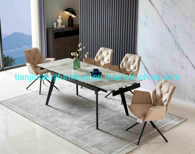 Furniture Marble Dining Table Set Restaurant Gold Metal Luxury Dining Table with 6 Chairs for Sale