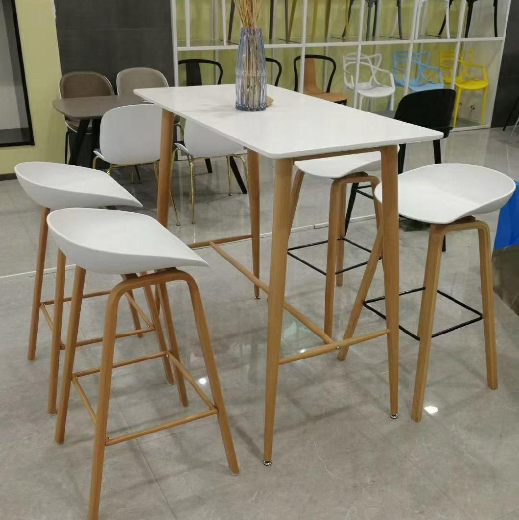 Nordic Modern Scandinave Style European High Bar Table Set White Dining Table Restaurant Wooden Leg Dining Table for Home Bar Counter