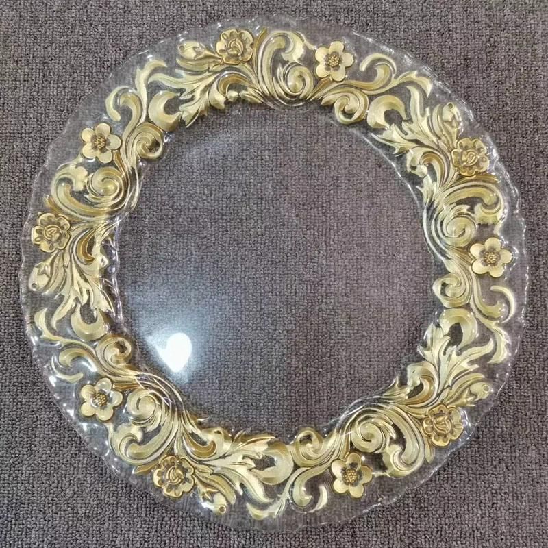 Round Shape Glass Charger Plate Gold Silver Color for Wedding Table Use