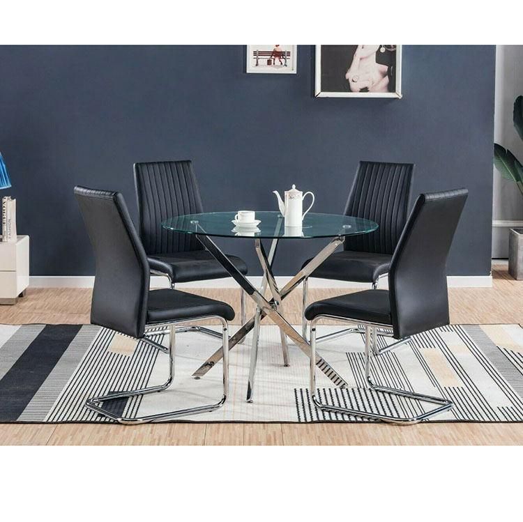 Dining Room Modern Style Wholesale Tempered Glass Dining Table with Iron Leg Plating