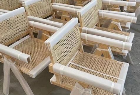 Rubber Wooden Dining Chair with Rattan Back and Rattan Seat